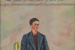 Frida Kahlo. Self-Portrait with Cropped Hair. 1940. Oil on canvas, 15 3/4 × 11&#34; (40 × 27.9 cm). Gift of Edgar Kaufmann, Jr. © 2019 Banco de México Diego Rivera Frida Kahlo Museums Trust, Mexico, D.F./Artists Rights Society (ARS), New York