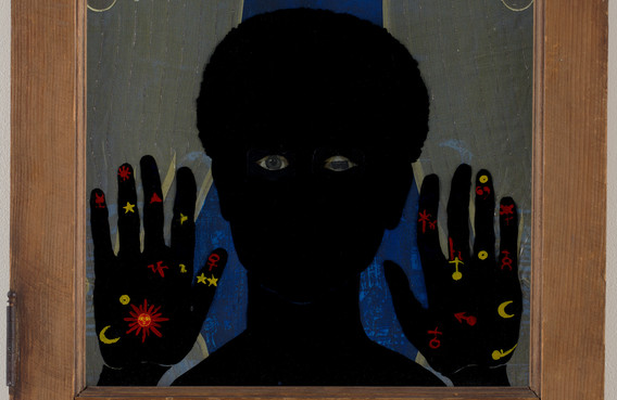 Betye Saar. Black Girl&#39;s Window. 1969. Wooden window frame with paint, cut-and-pasted printed and painted papers, daguerreotype, lenticular print, and plastic figurine. 35 3/4 x 18 x 1 1/2&#34; (90.8 x 45.7 x 3.8 cm). Gift of Candace King Weir through The Modern Women&#39;s Fund, and Committee on Painting and Sculpture Funds