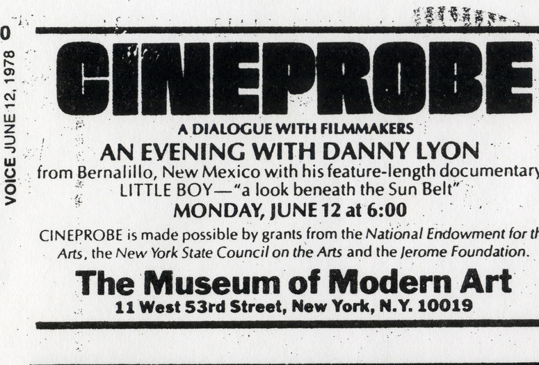 Cineprobe listing in the Village Voice. The Museum of Modern Art Archives, New York: Film C204