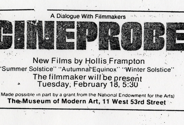 Cineprobe listing in the Village Voice. The Museum of Modern Art Archives, New York: Film C131
