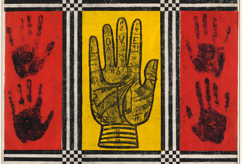 Betye Saar. Palm of Love. 1966. Etching with relief printing, plate: 17 15/16 × 23 3/4" (45.6 × 60.3 cm); sheet: 19 1/16 × 26 1/16" (48.4 × 66.2 cm). Committee on Drawings and Prints Fund. Photo by Robert Gerhardt