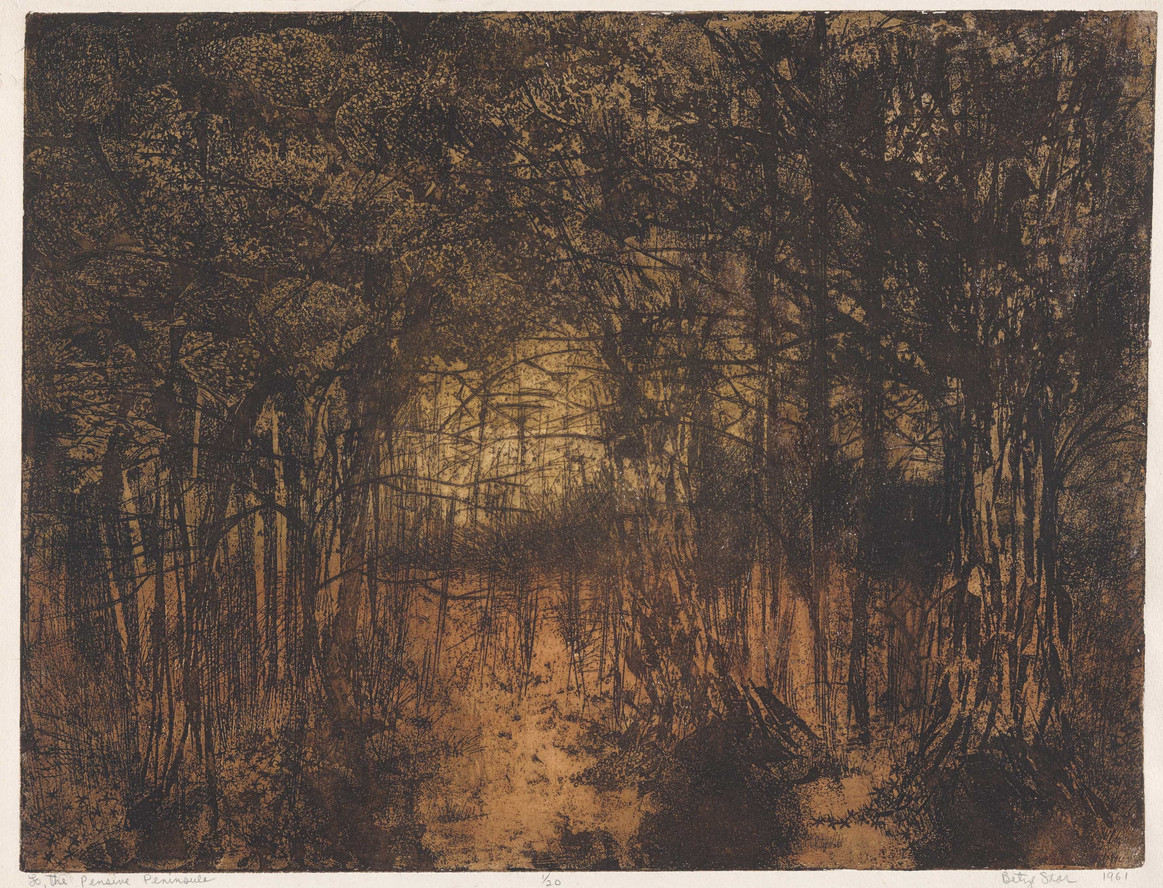 Betye Saar. Lo, The Pensive Peninsula. 1961
