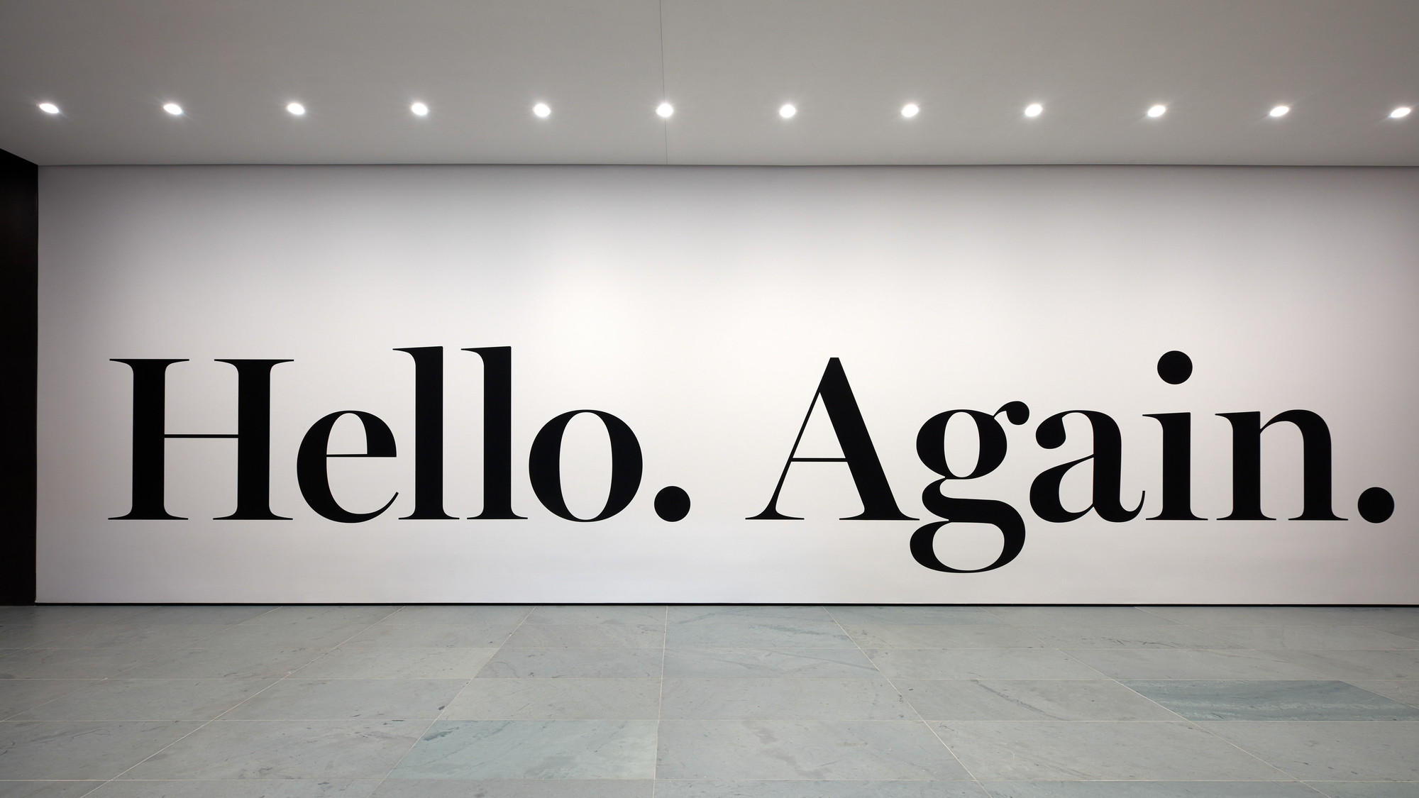 Installation view of the commission hello again. 2013. Matte vinyl, Edition 1; one artist’s proof. Acquired on the occasion of the Museum of Modern Art's 2019 reopening. Digital Image © 2019 The Museum of Modern Art, New York. Photo: Heidi Bohnenkamp