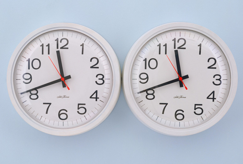 Felix Gonzalez Torres. Untitled (Perfect Lovers). 1991. Clocks, paint on wall.14 x 28 x 2 3/4" (35.6 x 71.2 x 7 cm), Gift of the Dannheisser Foundation, © 2019 The Felix Gonzalez-Torres Foundation, Courtesy Andrea Rosen Gallery, New York