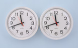 Felix Gonzalez Torres. Untitled (Perfect Lovers). 1991. Clocks, paint on wall.14 x 28 x 2 3/4" (35.6 x 71.2 x 7 cm), Gift of the Dannheisser Foundation, © 2019 The Felix Gonzalez-Torres Foundation, Courtesy Andrea Rosen Gallery, New York