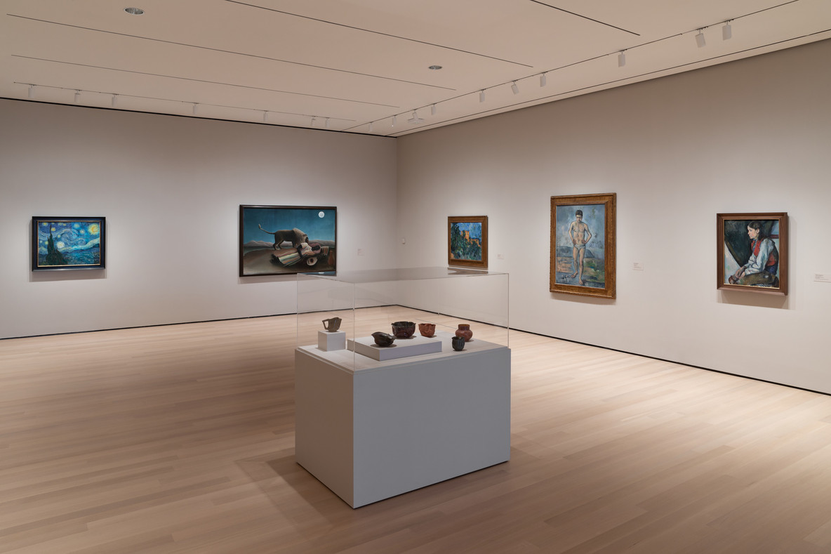 A gallery view with George Ohr’s early-1900s ceramics in the foreground