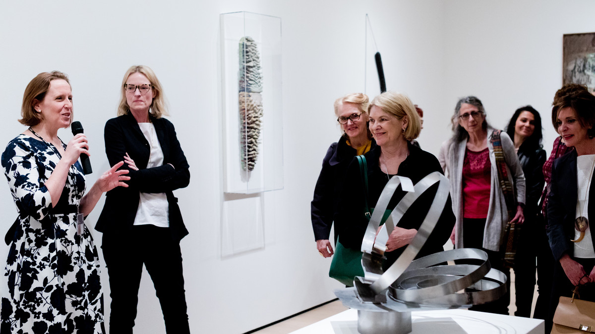 Curators Sarah Meister and Starr Figura lead a walk-through of Making Space: Women Artists and Postwar Abstraction, The Museum of Modern Art, New York, April 15–August 13, 2017. Photo: Carly Gaebe/Steadfast Studio