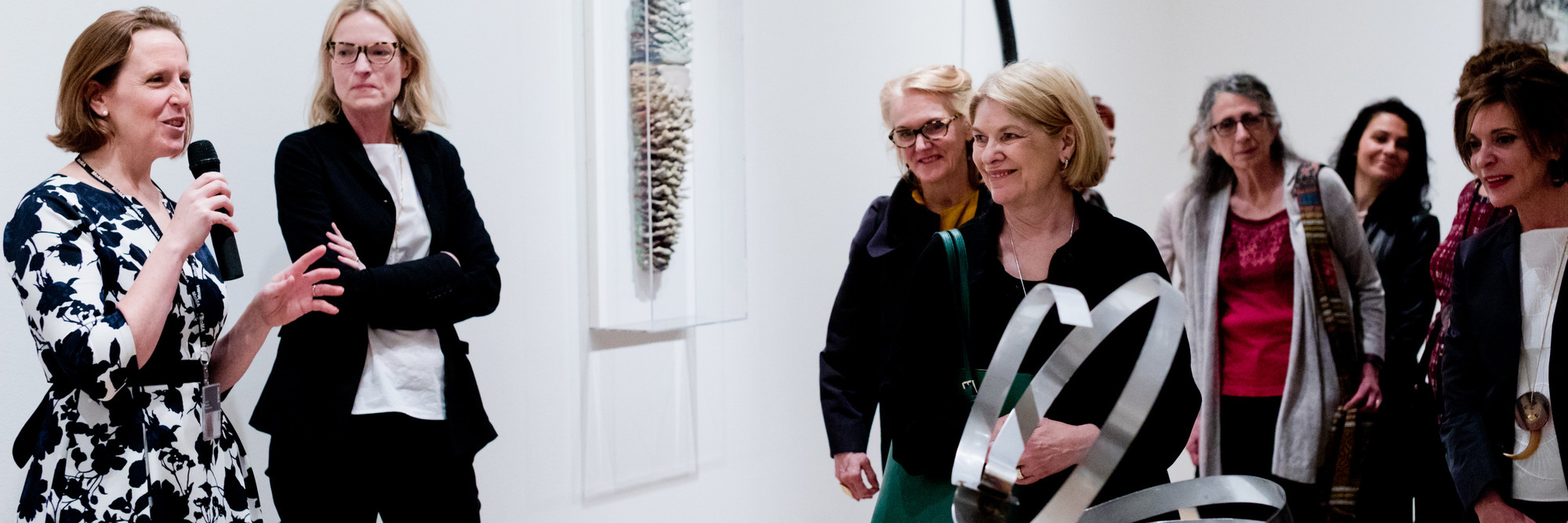 Curators Sarah Meister and Starr Figura lead a walk-through of Making Space: Women Artists and Postwar Abstraction, The Museum of Modern Art, New York, April 15–August 13, 2017. Photo: Carly Gaebe/Steadfast Studio