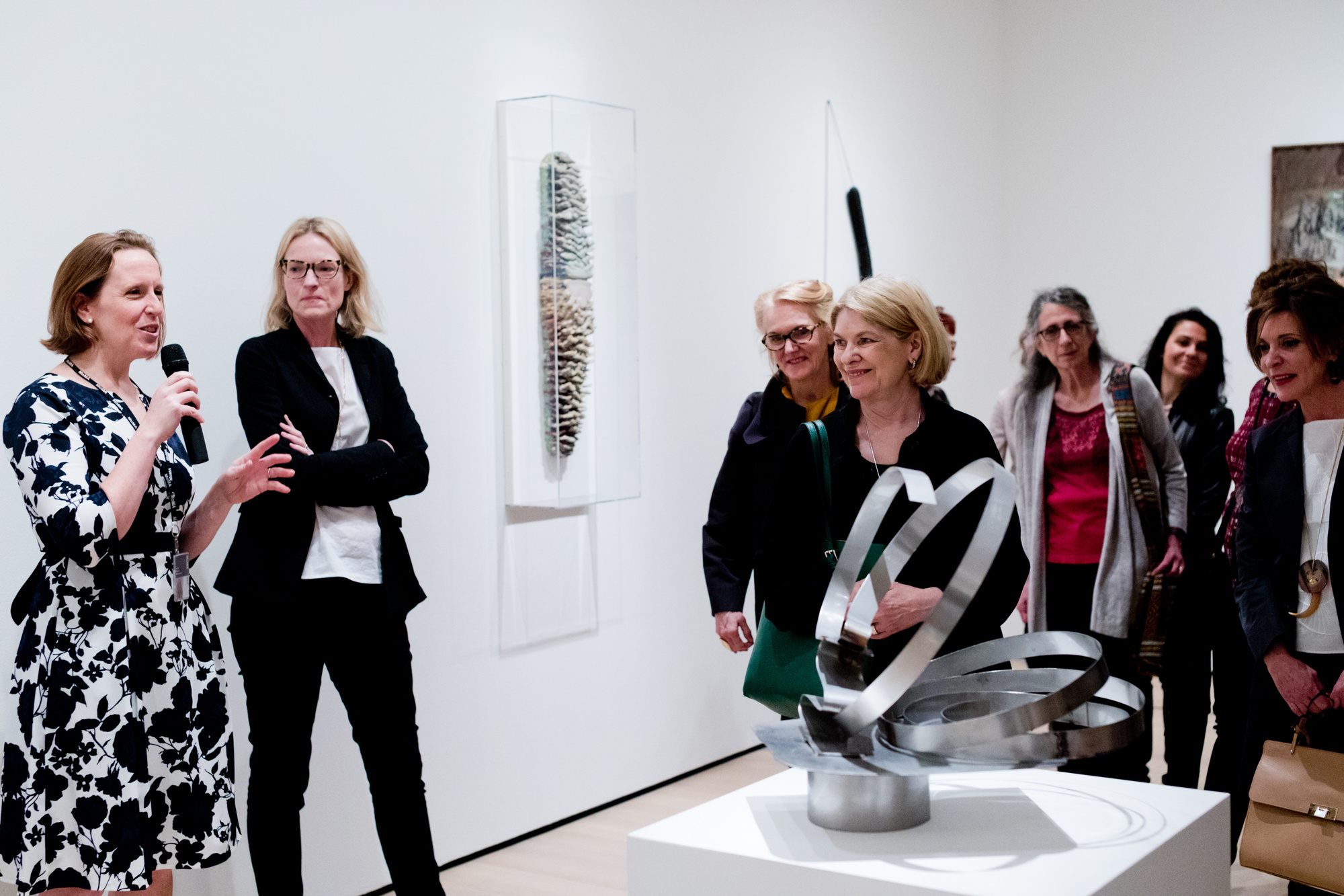 Curators Sarah Meister and Starr Figura lead a walk-through of Making Space: Women Artists and Postwar Abstraction, The Museum of Modern Art, New York, April 15–August 13, 2017. Photo: Carly Gaebe/Steadfast Studio