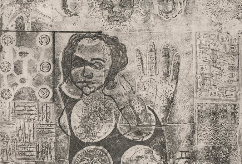 Betye Saar. Mystic Chart for an Unemployed Sorceress. 1964. Etching and aquatint, 19 3/4 × 15 11/16" (50.2 × 39.9 cm). The Museum of Modern Art, New York. The Candace King Weir Endowment for Women Artists. © 2019 Betye Saar, courtesy of the artist and Roberts Projects, Los Angeles. Digital Image © 2019 The Museum of Modern Art, New York. Photo: Rob Gerhardt