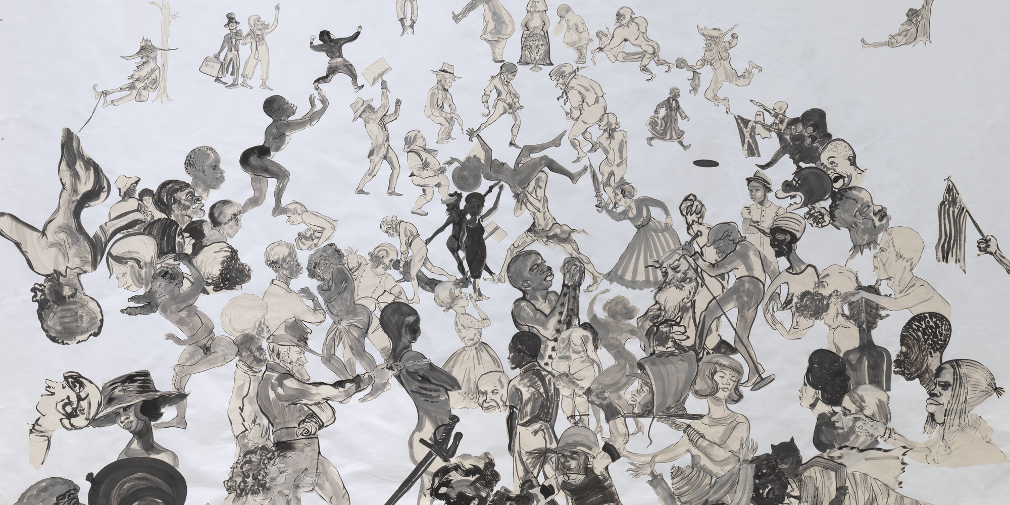 Kara Walker. Christ’s Entry into Journalism. 2017. Ink and pencil on paper, cut-and-pasted on painted paper, 140 1/2 × 196" (356.9 × 497.8 cm). Acquired through the generosity of Agnes Gund, the Contemporary Arts Council of The Museum of Modern Art, Carol and Morton Rapp, Marnie Pillsbury, the Contemporary Drawing and Print Associates, and Committee on Drawings and Prints Fund, The Museum of Modern Art, New York. © 2019 Kara Walker