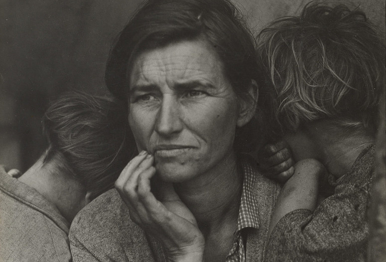 Dorothea Lange. Migrant Mother, Nipomo, California. March 1936. Gelatin silver print, 11 1/8 x 8 9/16&#34; (28.3 x 21.8 cm). The Museum of Modern Art, New York. Purchase