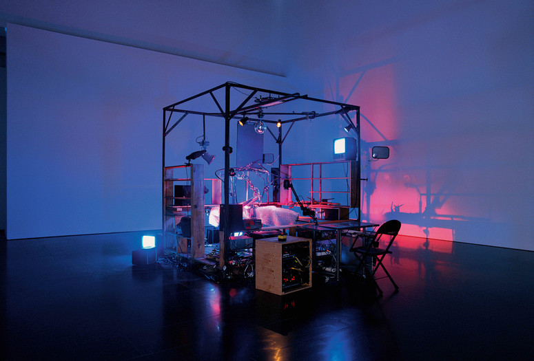 Janet Cardiff, George Bures Miller. The Killing Machine. 2007. 9'10" x 13'1" x 8'2" (118 x 157 x 98 cm). Mixed media, sound (5 min.), pneumatics, robotics, elector magnetic beaters, dentist chair, electric guitar, computer, various control systems. Gift of the Julia Stoschek Foundation, Düsseldorf, and the Dunn Bequest. Photo: Ugarte & Lorena Lopez. Courtesy of the artist, Luhring Augustine, New York and Galerie Barbara Weiss, Berlin