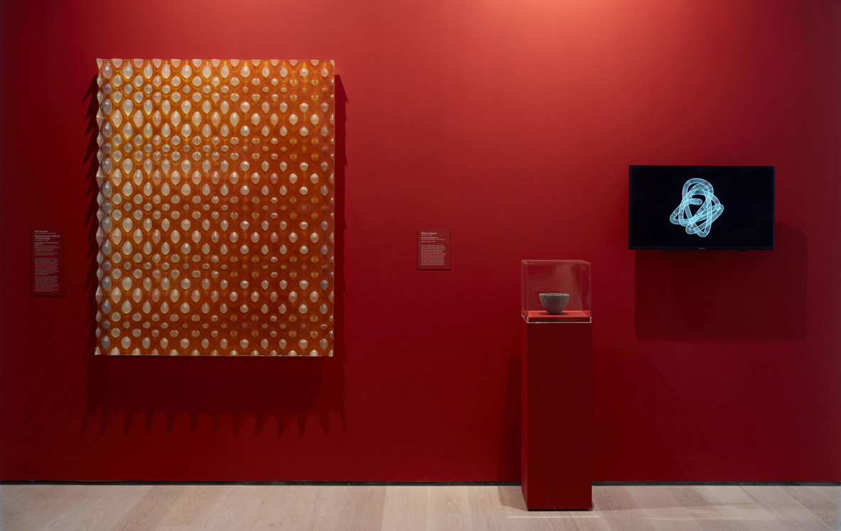 An installation view of the Energy exhibition, with Neri Oxman’s Cartesian Wax, from the Materialecology project (2007), at far left