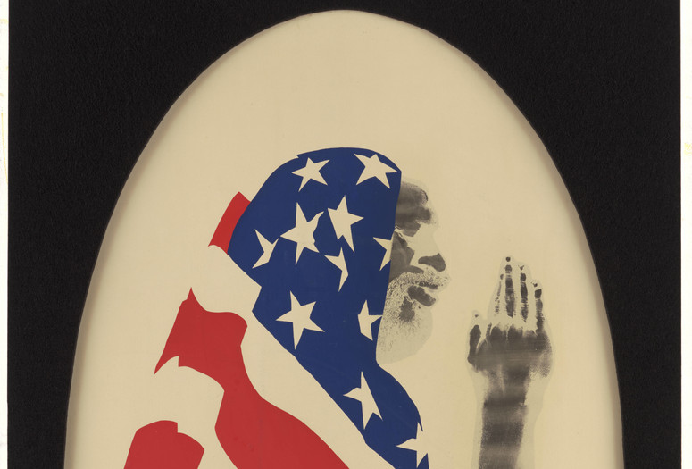 David Hammons. Pray for America. 1969. Screenprint and pigment on paper. Gift to The Museum of Modern Art and The Studio Museum in Harlem by the Hudgins Family in honor of David Rockefeller on his 100th birthday. © 2019 David Hammons