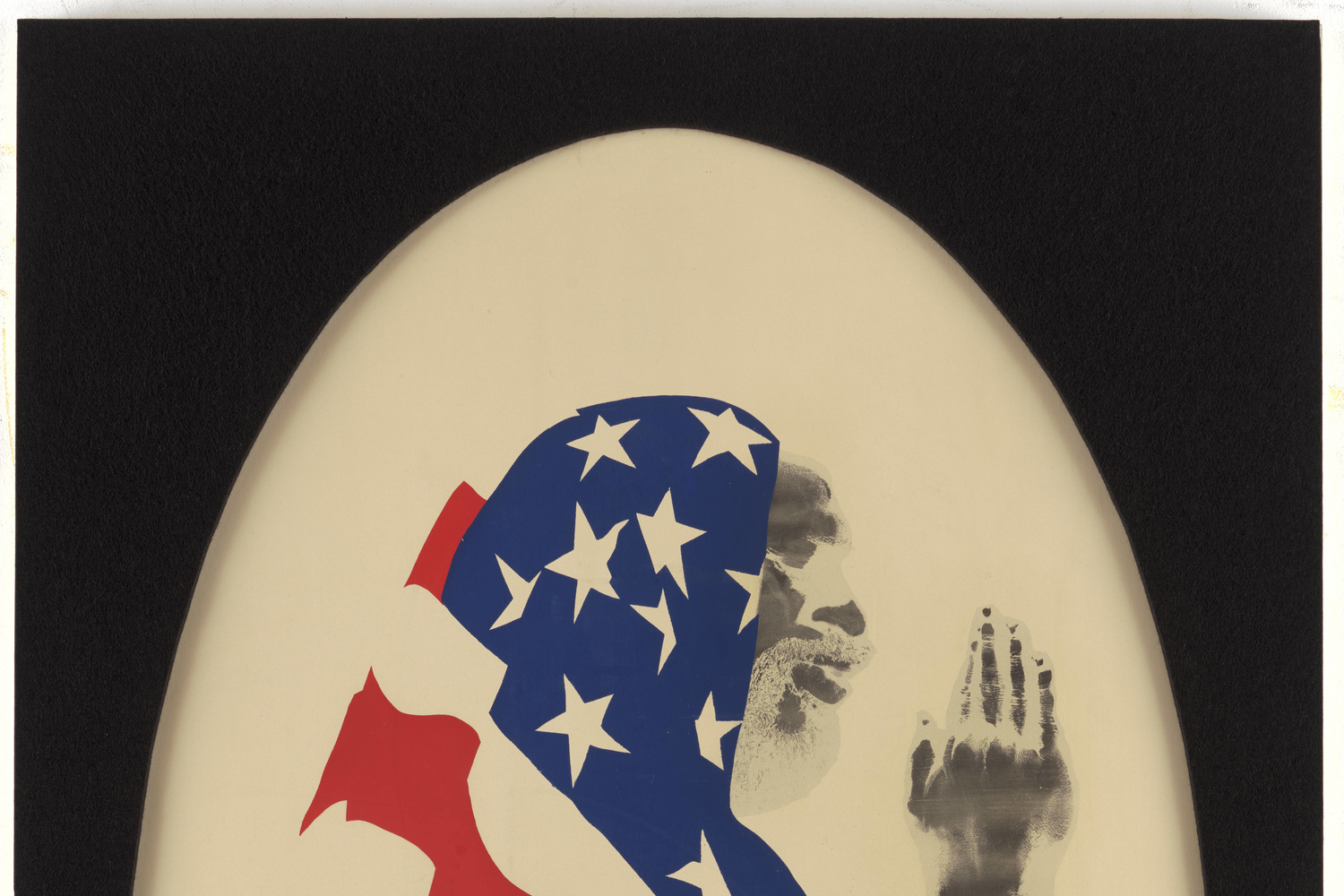 David Hammons. Pray for America. 1969. Screenprint and pigment on paper. Gift to The Museum of Modern Art and The Studio Museum in Harlem by the Hudgins Family in honor of David Rockefeller on his 100th birthday. © 2019 David Hammons