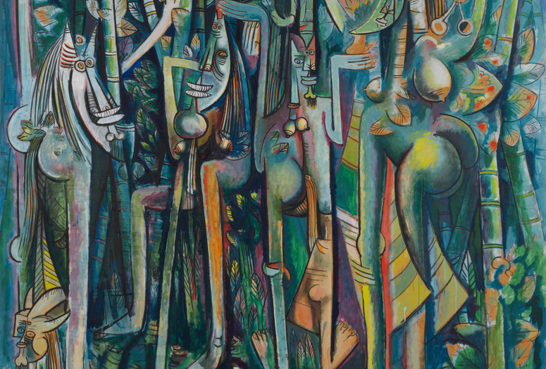 Wifredo Lam. The Jungle (La Jungla).1943. Gouache on paper mounted on canvas, 94 1/4 × 90 1/2" (239.4 × 229.9 cm). Inter-American Fund. © 2019 Artists Rights Society (ARS), New York/ADAGP, Paris