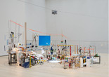 Sarah Sze. Triple Point (Pendulum). 2013. Salt, water, stone, string, projector, video, pendulum, and other materials, dimensions variable, approximately 150 × 210 × 200&#34; (381 × 533.4 × 508 cm). Gift of the International Council of The Museum of Modern Art, Agnes Gund, Ronald S. and Jo Carole Lauder, and Sharon Percy Rockefeller, in honor of the 60th Anniversary of the International Council