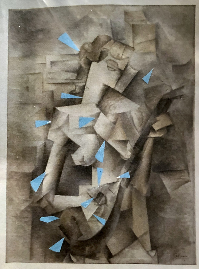 Post-its on a reproduction of Pablo Picasso’s Girl with a Mandolin (Fanny Tellier) (1910) indicate spots for conservator attention. Photo: Anny Aviram