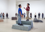 Jennifer Allora (American, born 1974). Guillermo Calzadilla (Cuban, born 1971). Fault Lines. 2013. Ten metamorphic and igneous rocks, live performance by two boy soprano singers. Music: Guarionex Morales-Matos (Puerto Rican, born 1968). Libretto: Allora &amp; Calzadilla. The Museum of Modern Art, New York. Gift of Bob Rennie, 2016. © 2019 Jennifer Allora and Guillermo Calzadilla. Installation view, October 21, 2019-January 4, 2020, The Museum of Modern Art, New York. Image © 2019 The Museum of Modern Art. Photo: Heidi Bohnenkamp