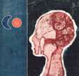 Betye Saar. Phrenology Man Digs Sol y Luna. 1966, Etching with relief-printed found objects, composition: 14 5/8 × 15" (37.1 × 38.1 cm); sheet (irreg.): 17 3/8 × 17 1/2" (44.1 × 44.5 cm). Publisher: the artist, Los Angeles. Printer: the artist, Los Angeles. Edition: planned edition of 20, five known impressions. Acquired through the generosity of The Friends of Education of The Museum of Modern Art in honor of Eric J. Barkley