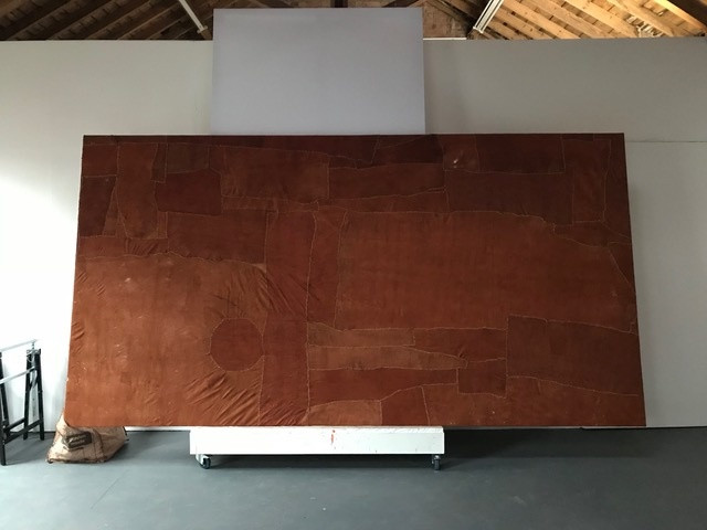 A stretched bark cloth support before it is primed