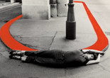 VALIE EXPORT. Encirclement from the series Body Configurations. 1976. Gelatin silver print with red ink, 14 × 23 7/16&#34; (35.5 × 59.6 cm). Purchased with Carl Jacobs Fund. © 2020 VALIE EXPORT/Artists Rights Society (ARS), New York/VBK, Austria