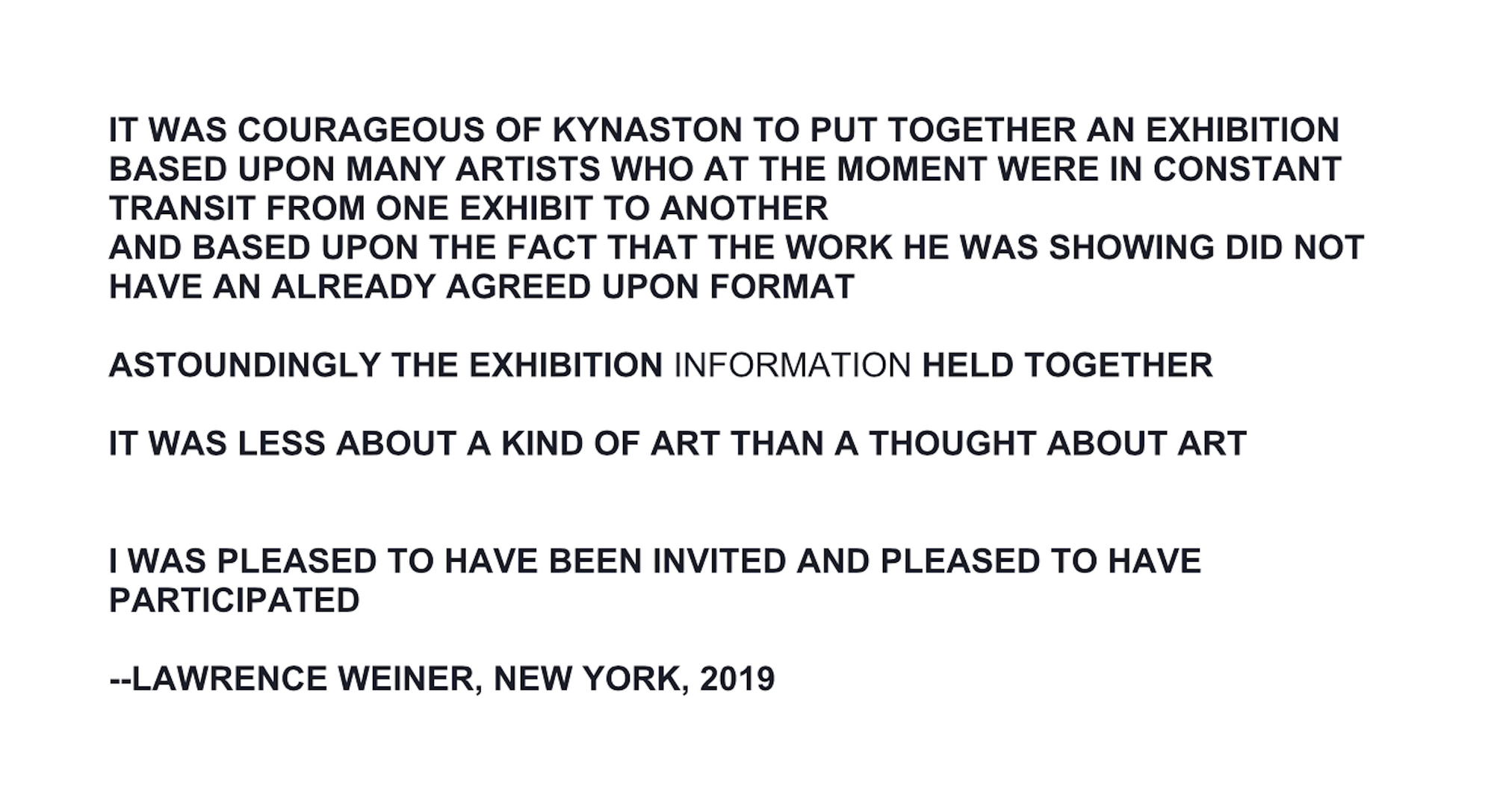 Lawrence Weiner’s 2019 reflection on Information