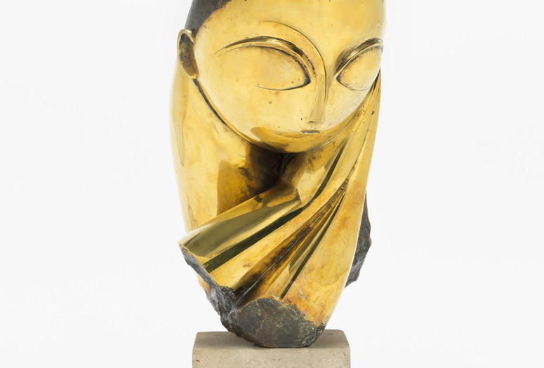 Constantin Brancusi. Mlle Pogany version I. 1913 (after a marble of 1912). Bronze with black patina 17 1/4 x 8 1/2 x 12 1/2" (43.8 x 21.5 x 31.7 cm), on limestone base 5 3/4 x 6 1/8 x 7 3/8" (14.6 x 15.6 x 18.7 cm).17 1/4 × 8 1/2 × 12 1/2" (43.8 × 21.6 × 31.8 cm). Other (bronze): 17 1/4 × 8 1/2 × 12 1/2" (43.8 × 21.6 × 31.8 cm) 5 3/4 × 6 1/8 × 7 3/8" (14.6 × 15.6 × 18.7 cm). Other (approx. weight): 40 lb. (18.1 kg). Acquired through the Lillie P. Bliss Bequest (by exchange). © Succession Brancusi - All rights reserved (ARS) 2018
