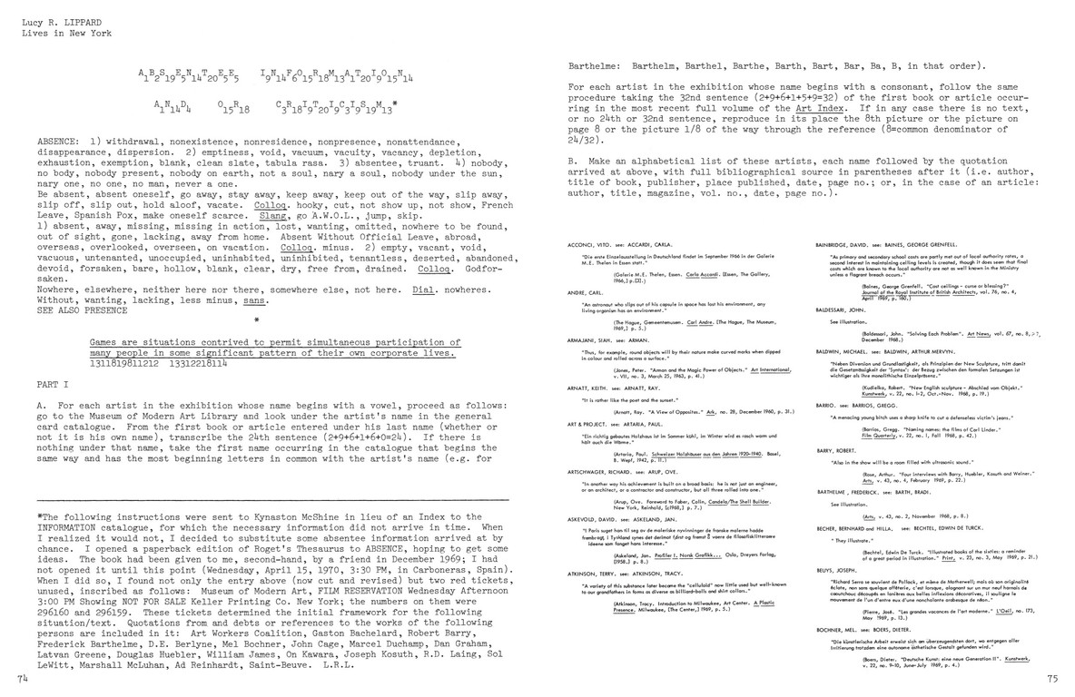 Lucy Lippard’s 1970 catalogue submission for Information
