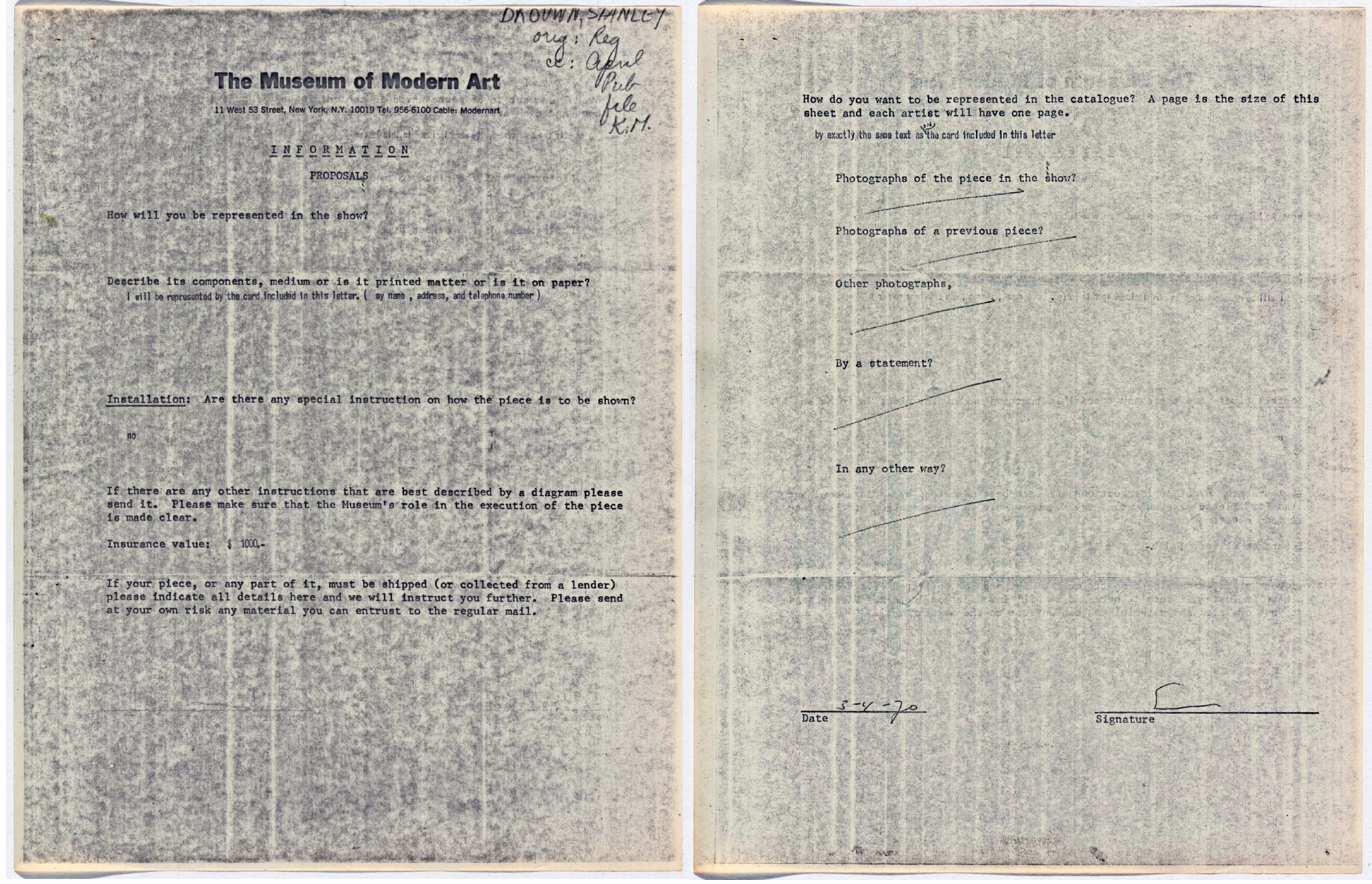 Artist questionnaire for Information