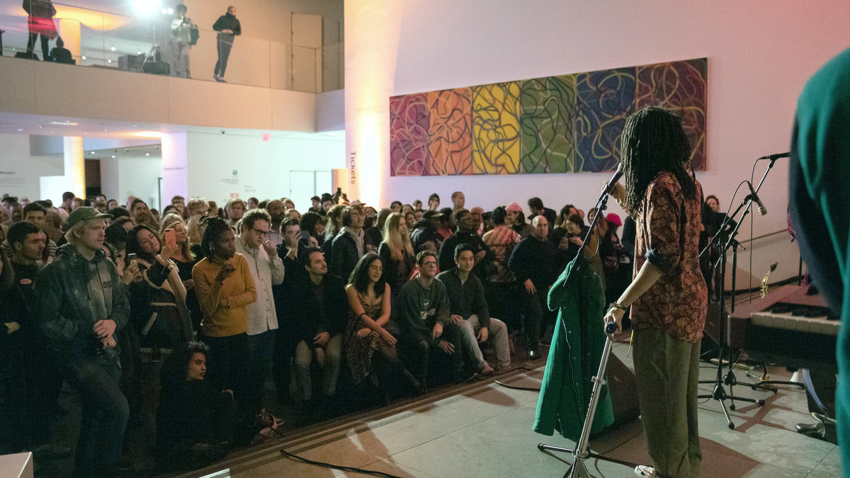 Onyx Collective performs in the Agnes Gund Garden Lobby. Photo: Walter Wlodarczyk