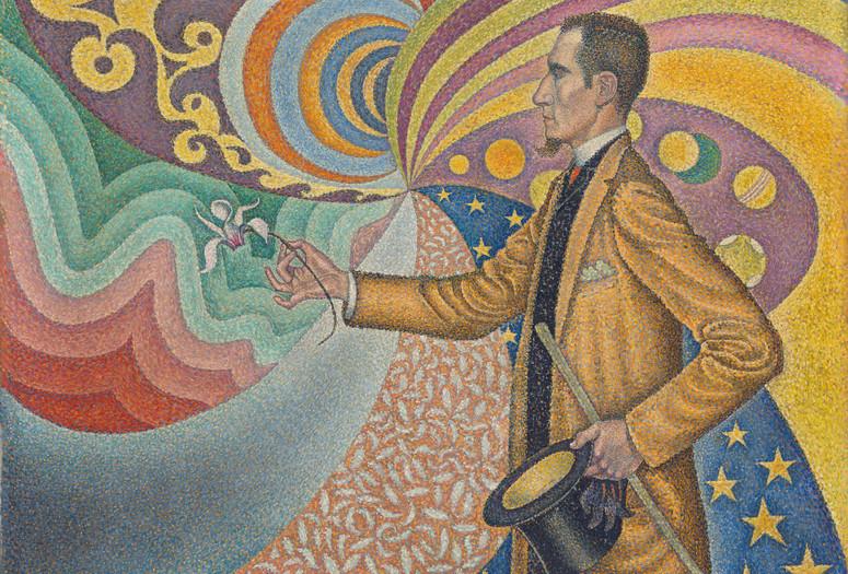 Paul Signac. Opus 217. Against the Enamel of a Background Rhythmic with Beats and Angles, Tones, and Tints, Portrait of M. Félix Fénéon in 1890. 1890. Oil on canvas. The Museum of Modern Art, New York. Gift of Mr. and Mrs. David Rockefeller, 1991. Photo by Jonathan Muzikar. © 2020 Artists Rights Society (ARS), New York / ADAGP, Paris