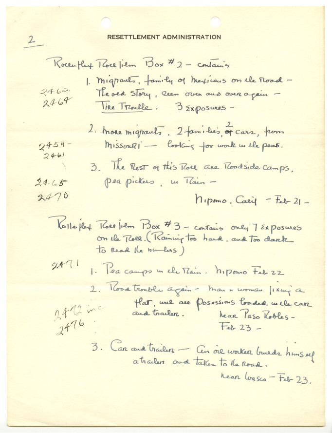 Dorothea Lange’s captions for Lots 344–345 (February 1936)