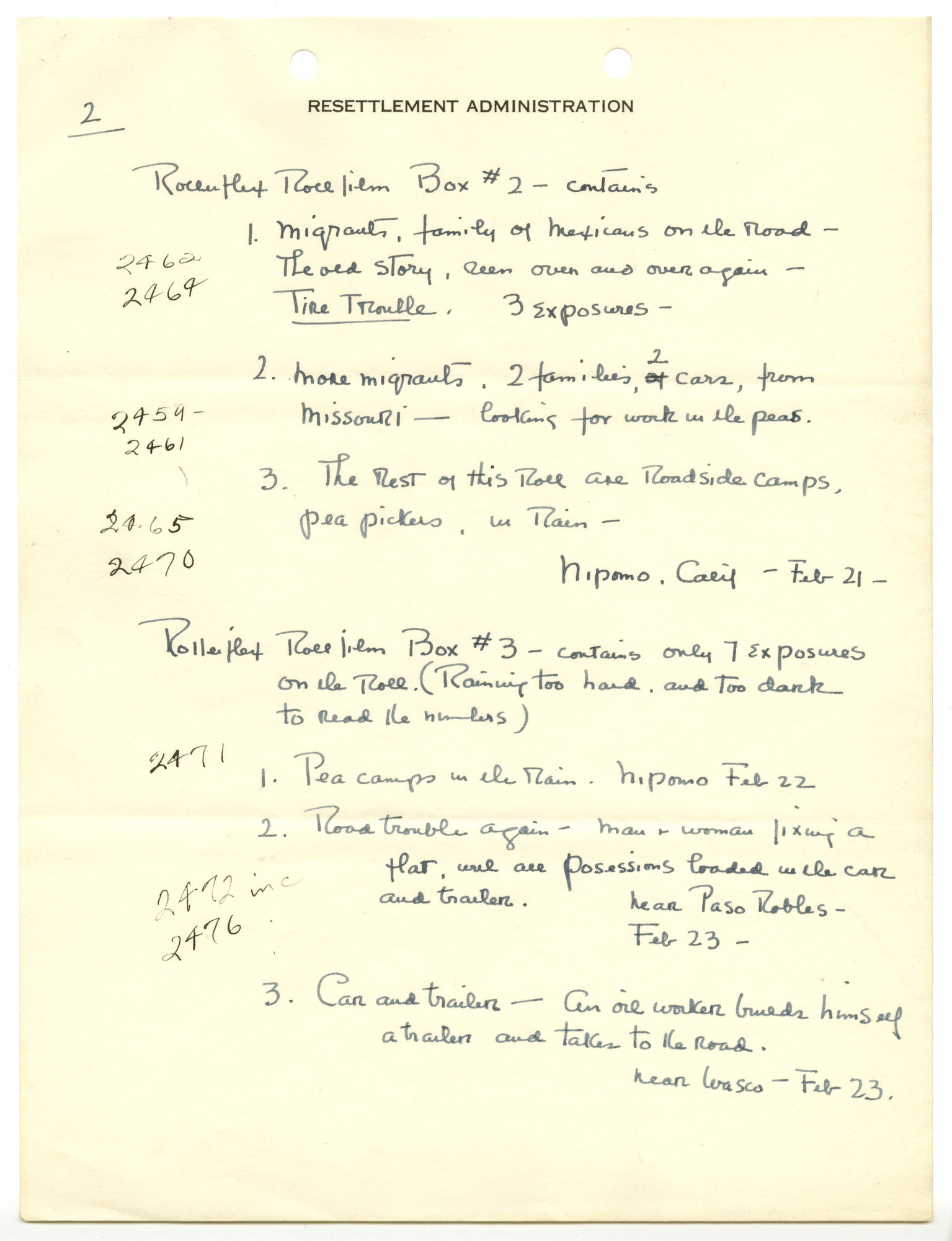 Dorothea Lange’s captions for Lots 344–345 (February 1936)