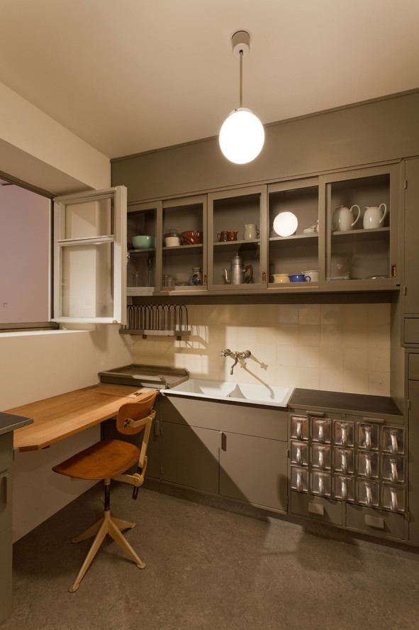 Installation view of Margarete Schütte-Lihotzky’s 1926–27 Frankfurt Kitchen