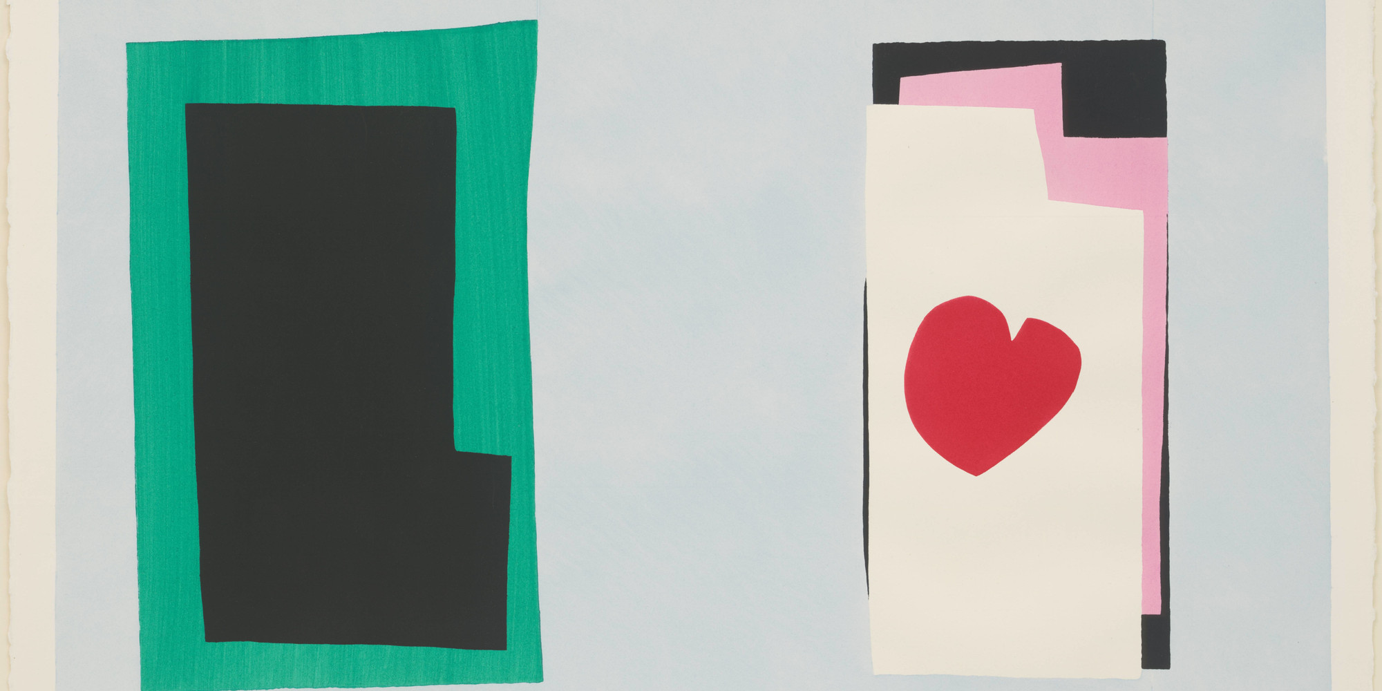 Henri Matisse, The Heart (Le Coeur) from Jazz. 1947. One from a portfolio of 20 pochoirs, composition (irreg.): 14 13/16 × 24" (37.7 × 61 cm); sheet: 16 9/16 × 25 11/16" (42.1 × 65.3 cm). Publisher: Tériade, Paris. Printer: Edmond Vairel, Paris, Draeger Frères, Paris. Edition: 100. Gift of the artist. © 2020 Succession H. Matisse/Artists Rights Society (ARS), New York