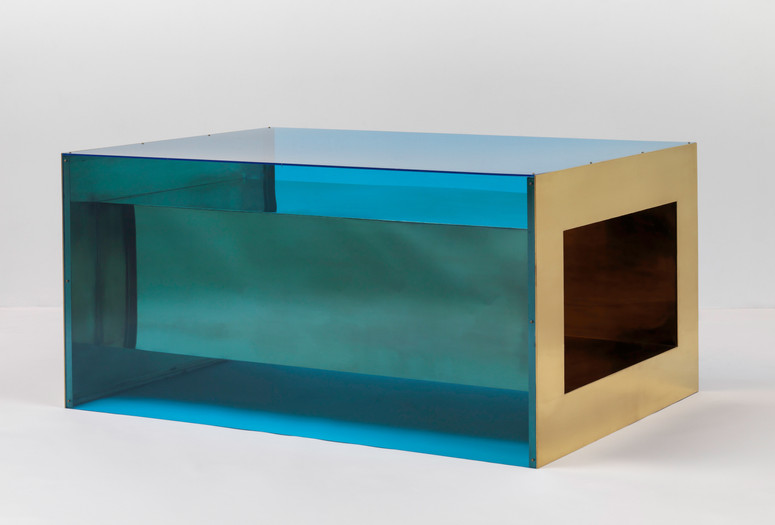 Donald Judd. Untitled. 1973. Brass and blue Plexiglas, 33 × 68 × 48" (83.8 × 172.7 × 121.9 cm). Solomon R. Guggenheim Museum, New York, Panza Collection, 1991. © 2020 Judd Foundation/Artists Rights Society (ARS), New York