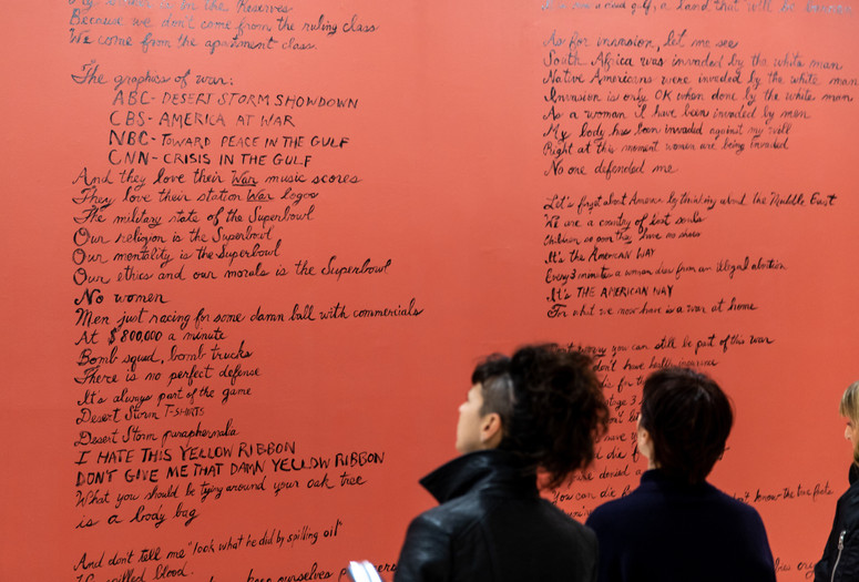 Installation view of Karen Finley, The War at Home, on view in the exhibition “Theater of Operations: The Gulf Wars 1991-2011 at MoMA PS1, New York from November 3 to March 1, 2020. Photo: Walter Wlodarczyk.