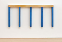 Donald Judd. Untitled . 1964. Brass and galvanized iron with blue lacquer. 40 ½ × 84 × 6 3" (102.9 × 213.4 × 17.2 cm). National Gallery of Canada, Ottawa. © 2020 Judd Foundation / Artists Rights Society (ARS), New York