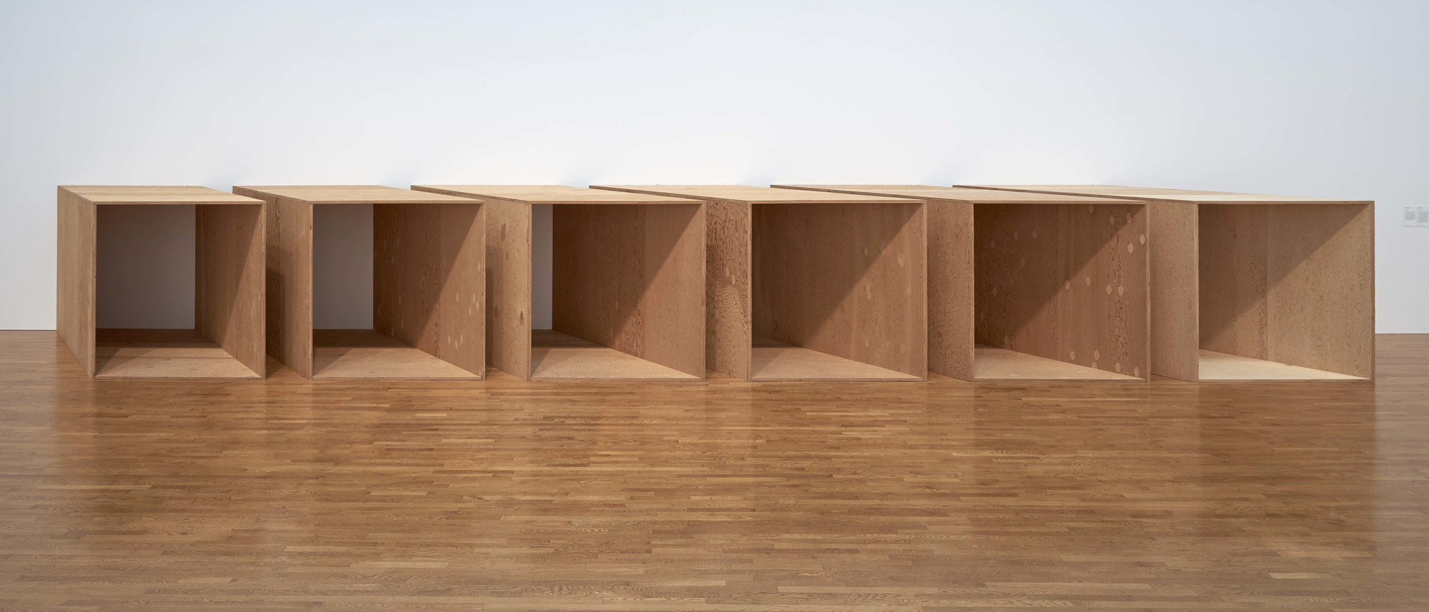 Donald Judd. _Untitled_. 1973. Plywood. 6 units, each: 72 × 143 × 72" (182.9 × 363.2 × 182.9 cm) with 12" intervals. Overall: 72 × 585 × 72" (182.9 × 1485.9 × 182.9 cm). National Gallery of Canada, Ottawa. © 2020 Judd Foundation / Artists Rights Society (ARS), New York