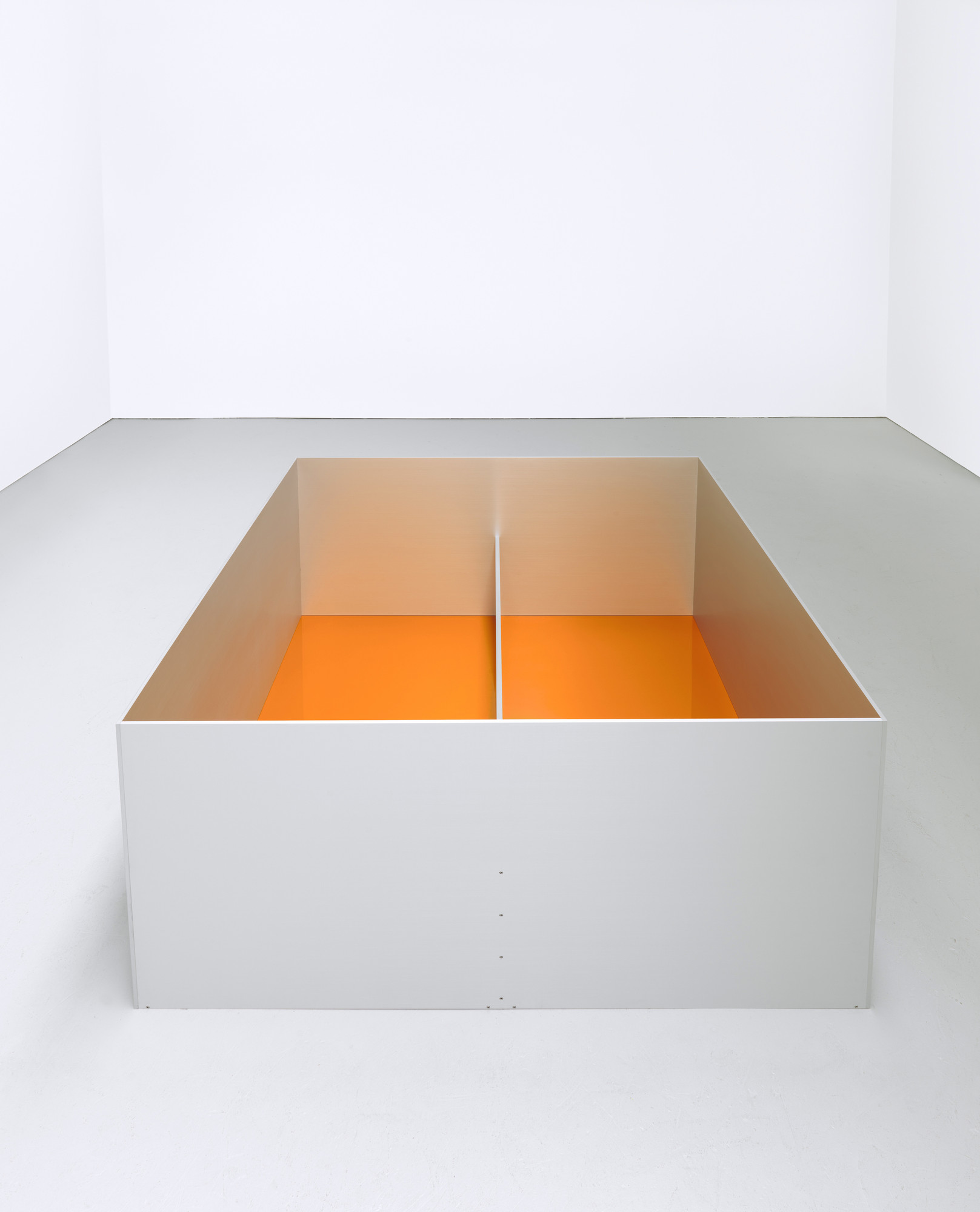 Donald Judd. _Untitled_. 1989. Anodized aluminum clear and amber acrylic sheet. 39 3/8 × 78 3/4 × 78 3/4" (100 × 200 × 200 cm). Glenstone Museum, Potomac, Maryland. © 2020 Judd Foundation / Artists Rights Society (ARS), New York
