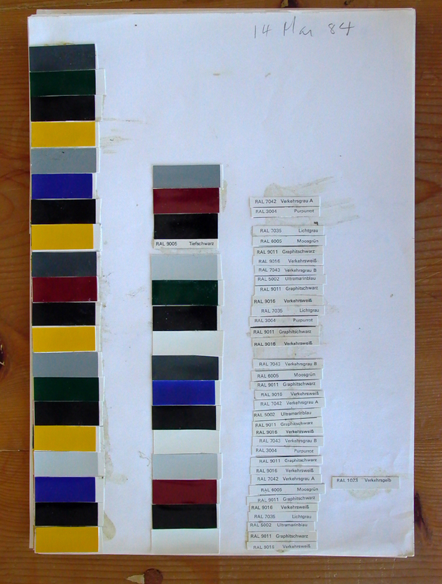 Donald Judd. _Untitled_. 1984. Color samples from RAL chart and pencil on paper. Sheet: 13 1/4 × 9 3/8" (33.7 × 23.8 cm). Judd Foundation. © 2020 Judd Foundation / Artists Rights Society (ARS), New York