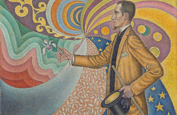 Paul Signac. Opus 217. Against the Enamel of a Background Rhythmic with Beats and Angles, Tones, and Tints, Portrait of M. Félix Fénéon in 1890. 1890. Oil on canvas. 29 x 36 1/2″ (73.5 x 92.5 cm). The Museum of Modern Art, New York. Gift of Mr. and Mrs. David Rockefeller, 1991. © 2020 Artists Rights Society (ARS), New York / ADAGP, Paris