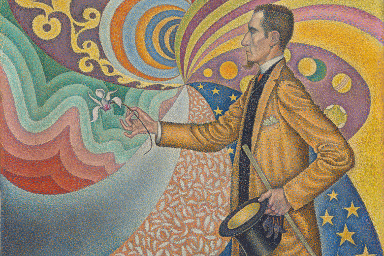 Paul Signac. Opus 217. Against the Enamel of a Background Rhythmic with Beats and Angles, Tones, and Tints, Portrait of M. Félix Fénéon in 1890. 1890. Oil on canvas. 29 x 36 1/2″ (73.5 x 92.5 cm). The Museum of Modern Art, New York. Gift of Mr. and Mrs. David Rockefeller, 1991. © 2020 Artists Rights Society (ARS), New York / ADAGP, Paris