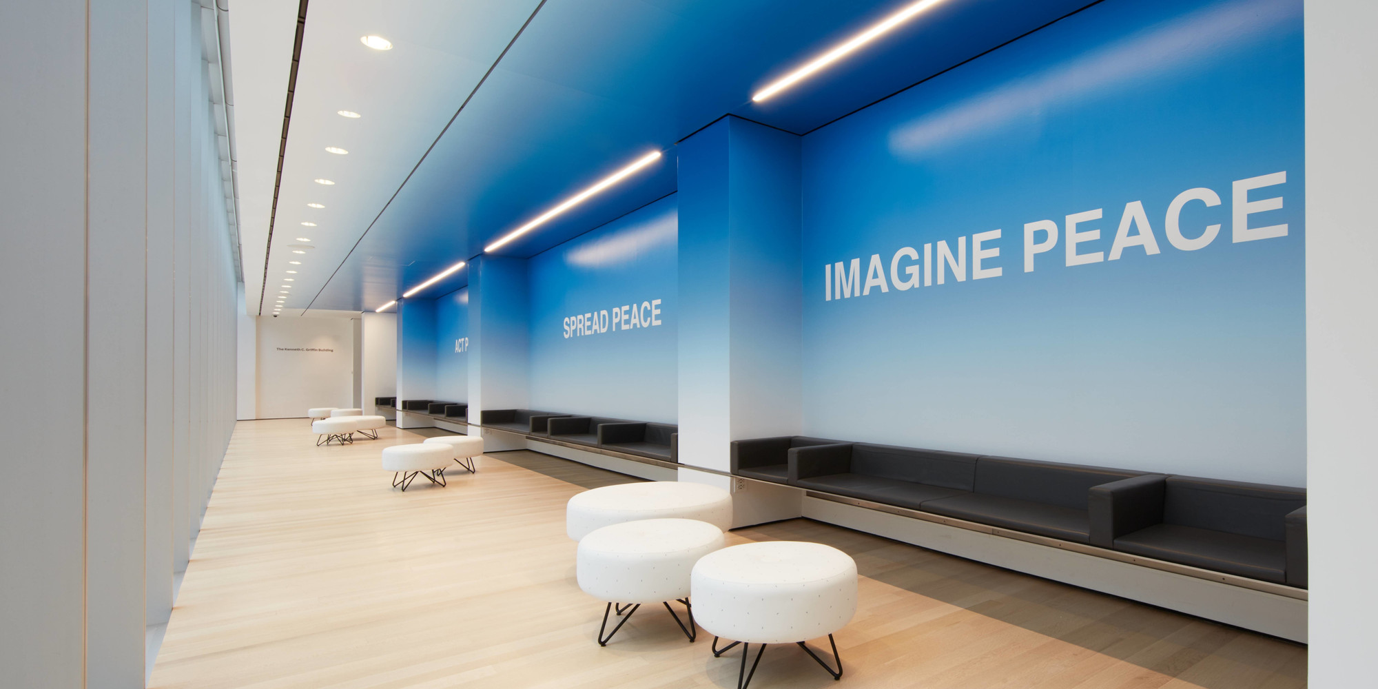 Yoko Ono. PEACE is POWER. 2019. Vinyl wallpaper and fabric. Commissioned on the occasion of The Museum of Modern Art’s 2019 reopening, courtesy the artist. Photo: Heidi Bohnenkamp