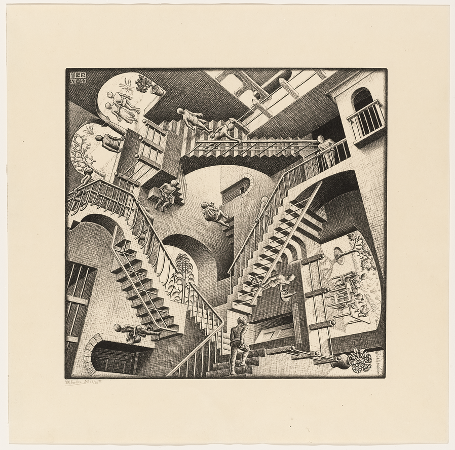M. C. Escher. Relativity. 1953