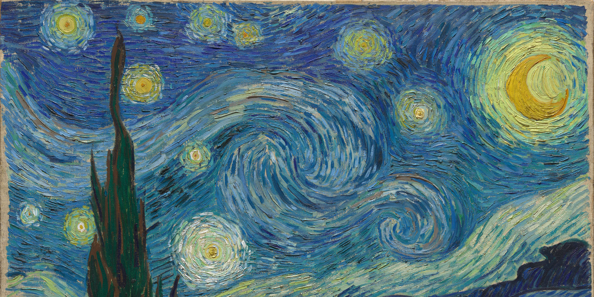 Vincent van Gogh. The Starry Night. 1889. Oil on canvas, 29 × 36 ¼” (73.7 × 92.1 cm). Acquired through the Lillie P. Bliss Bequest (by exchange). Conservation was made possible by the Bank of America Art Conservation Project