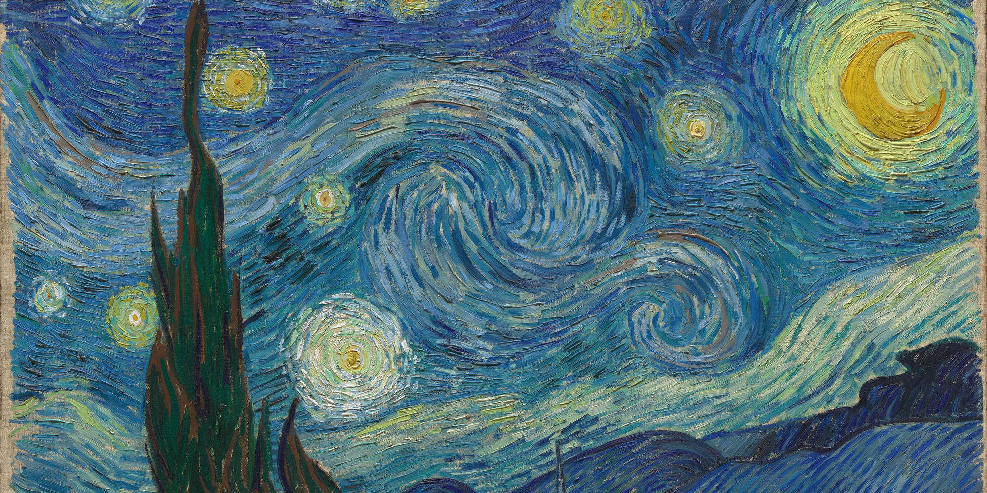 Vincent van Gogh. The Starry Night. 1889. Oil on canvas, 29 × 36 1/4" (73.7 × 92.1 cm). Acquired through the Lillie P. Bliss Bequest (by exchange). Conservation was made possible by the Bank of America Art Conservation Project