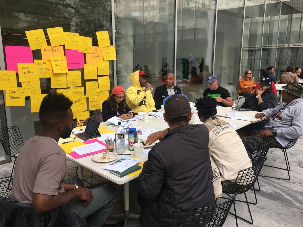 Officers brainstorm in the MoMA Sculpture Garden
